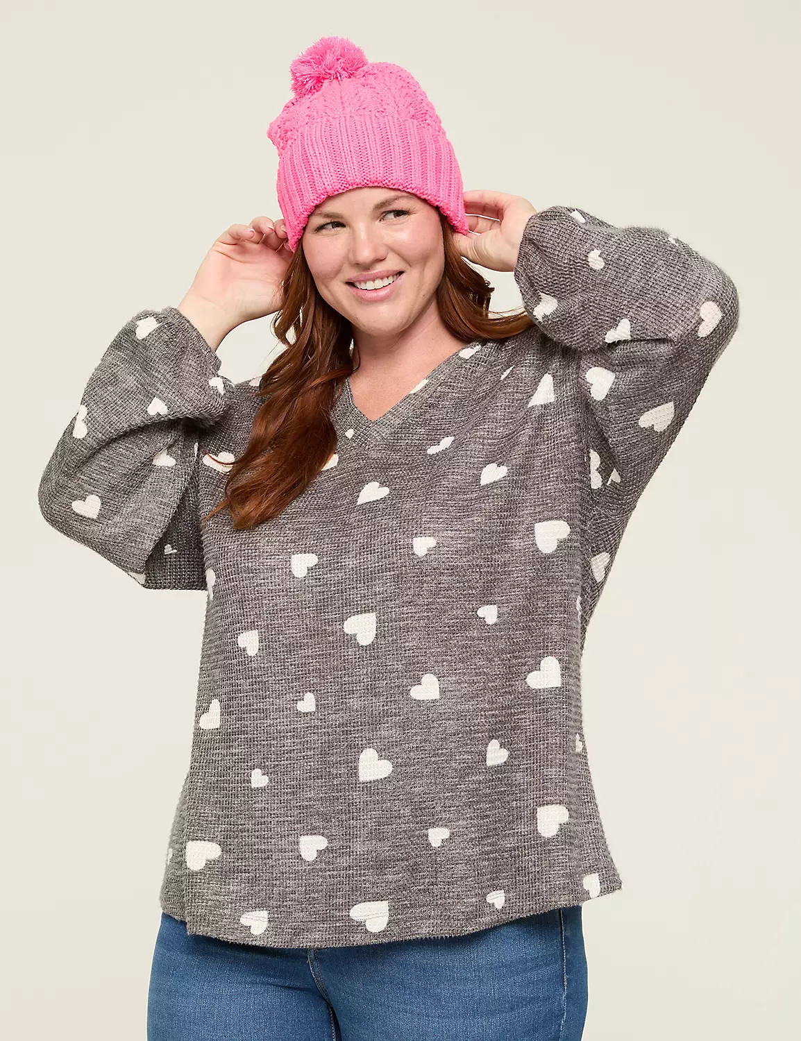 Waffle Knit V-Neck Hoodie | Lane Bryant (US)
