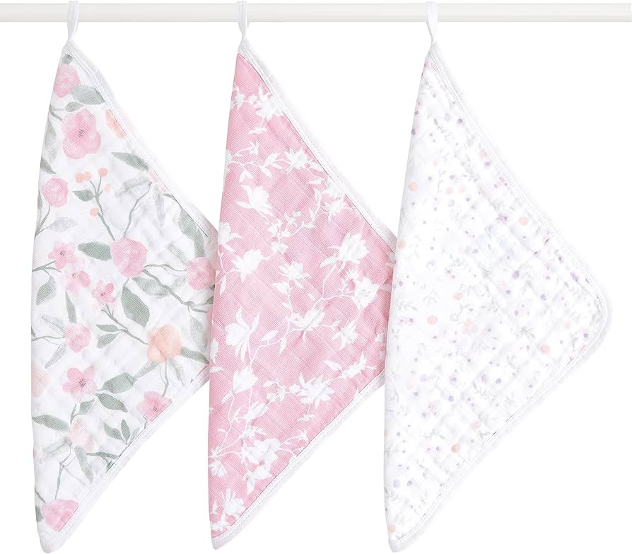 aden + anais Classic Boutique Washcloth Set, Super Soft 100% Cotton Muslin, 3-Pack, Ma Fleur | Amazon (US)