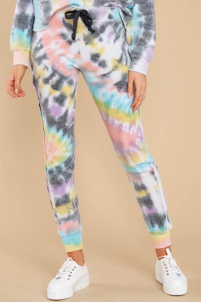 Made To Be Savored Grey Multi Tie Dye Joggers | Red Dress 