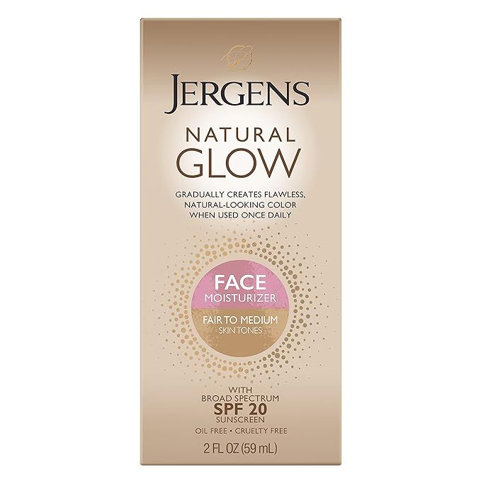 Jergens Natural Glow Self Tanner Face Moisturizer, SPF 20 Facial Sunscreen, Fair to Medium Skin T... | Amazon (US)