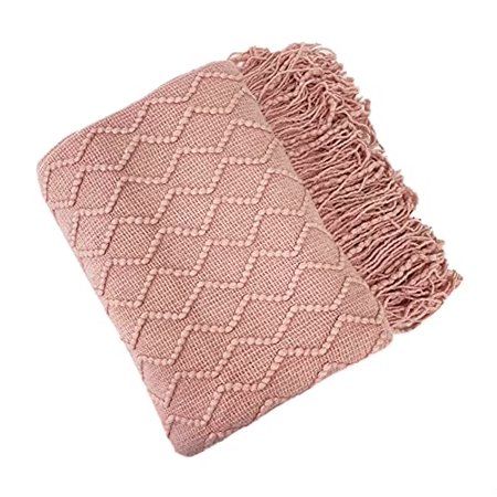 Fennco Styles Modern Textured Weave Knit Throw with Fringe 50 W x 60 L - Pink Chevron Throw Blanket  | Walmart (US)