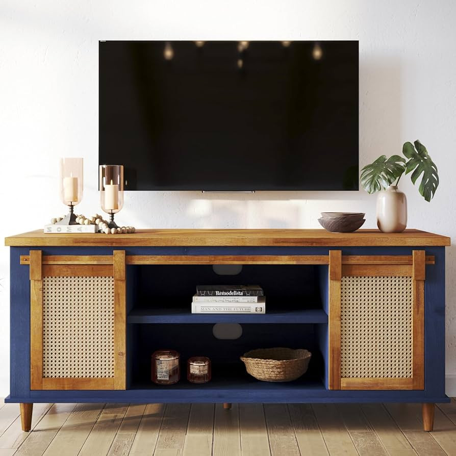 Bme Premium Arvid Boho TV Stand for Living Room, Pre-Assembled Solid Wood Entertainment Center fo... | Amazon (US)