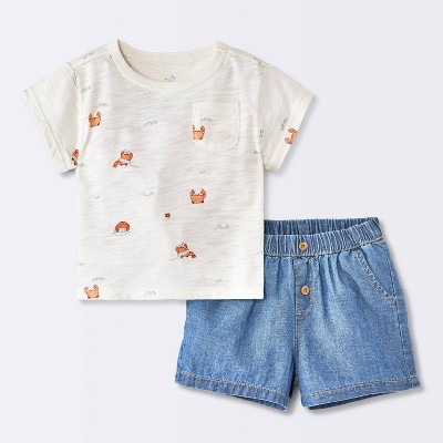 Baby Boys' Crab Graphic T-Shirt and Denim Shorts Set - Cloud Island™ Cream 6-9M | Target