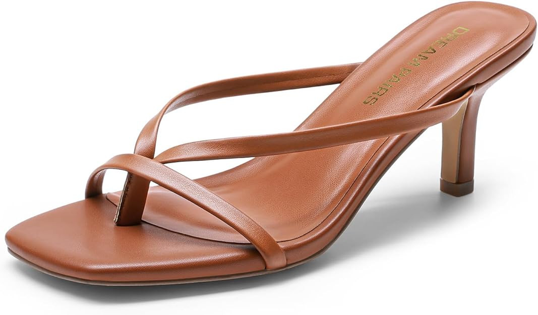 DREAM PAIRS Kitten Heels for Women Flip Flops Slip on Low Heels Open Square Toe Thong Heeled Stra... | Amazon (US)