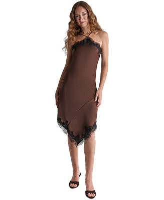 Women's Asymmetrical Halter Lace-Trim Midi Dress | Macy's
