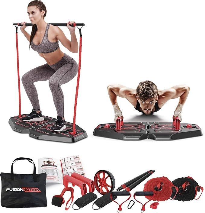 Fusion Motion Portable Gym with 8 Accessories Including Heavy Resistance Bands, Tricep Bar, Ab Ro... | Amazon (US)