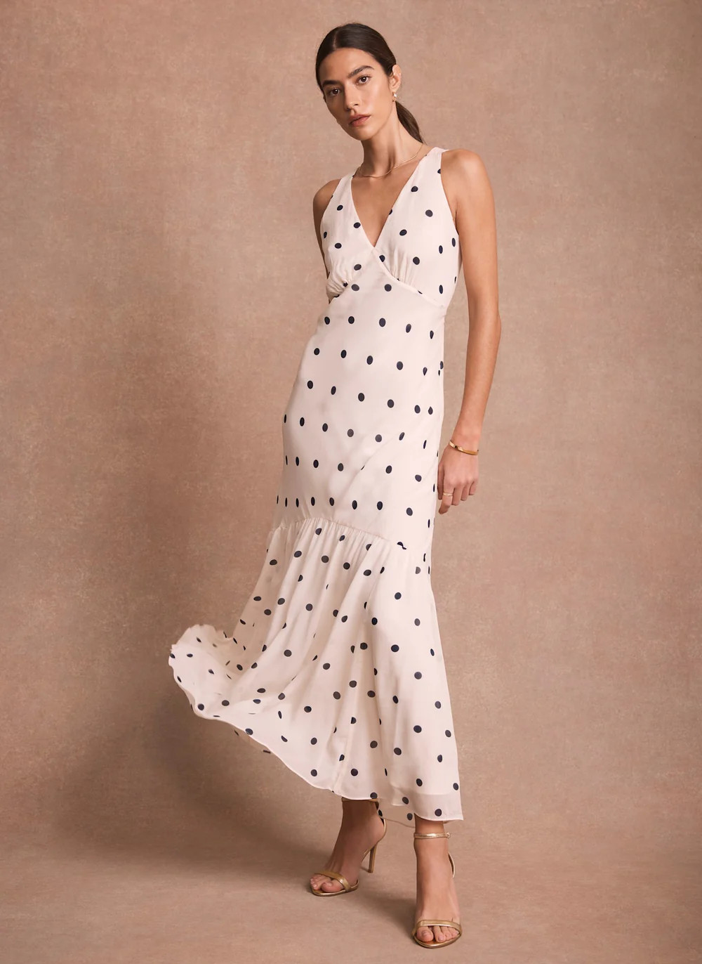 Cream Polka Dot Print Cape Maxi Dress | Mint Velvet