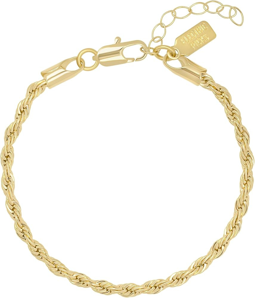 Electric Picks Harper Bracelet - 18kt Gold Filled Rope Chain, 4mm Thick, Stack or Wear Alone, Ele... | Amazon (US)