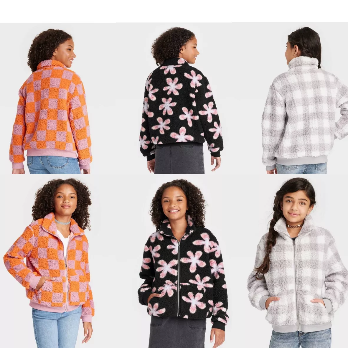 Girls Printed Orange Fleece Jacket