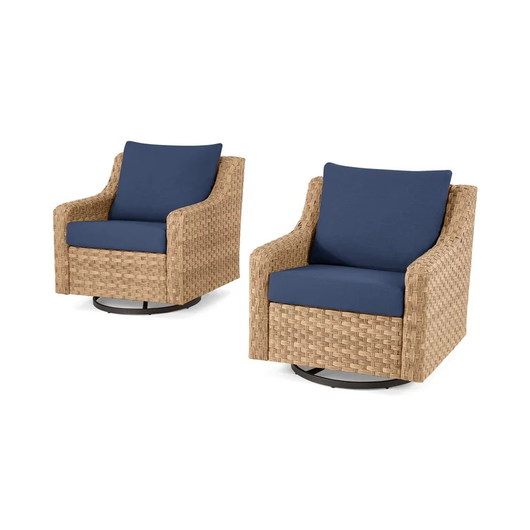 Better Homes & Gardens River Oaks Outdoor Swivel Gliders with Patio Covers, Set of 2, Navy | Walmart (US)