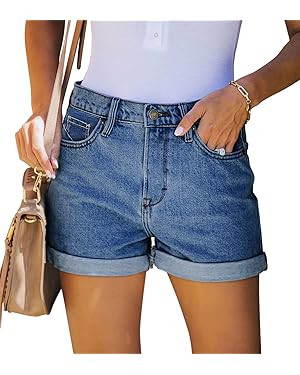 CHICZONE Womens Mid-High Rise Ripped Jean Shorts Distressed Stretchy Denim Shorts | Amazon (US)