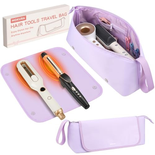 MOKURA Hot Hair Tools Travel Bag with Heat Resistant Mat Removable, Hair Accessories Organizer Case, Women Travel Essentials, Storage Pouch for Curling Iron Straightener Flat Iron Hair Dryer, Purple | Amazon (US)