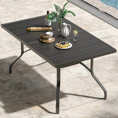 Outdoor Dining Table 60"x35", Rectangle Patio Dining Table with 1.57" Umbrella Hole, Outdoor Metal Furniture for Patio, Graden, Backyard and Poolside, | Wayfair North America