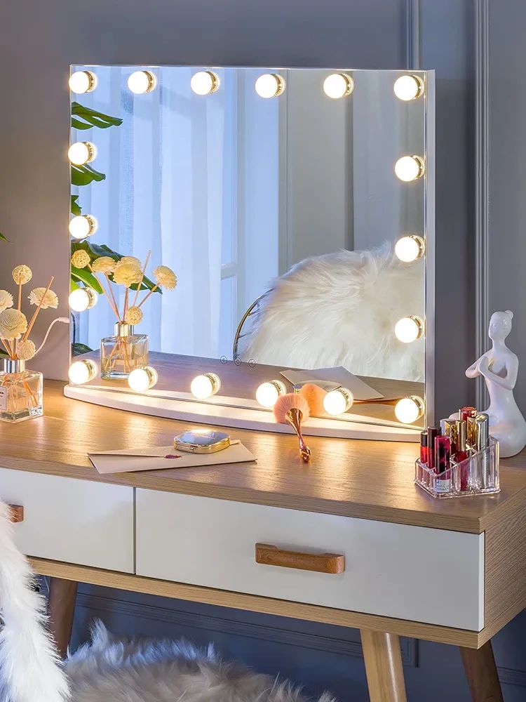 LUXFURNI Vanity Mirror with Makeup Lights, Large Hollywood Light up Mirrors w/ 18 LED Bulbs for B... | Amazon (US)