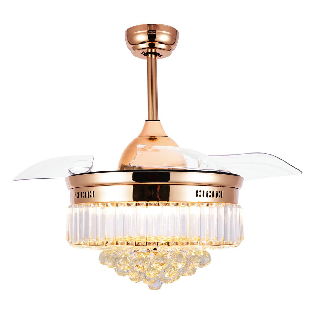 42 in. LED French Gold Retractable Ceiling Fan with Light Kit and Remote Control | The Home Depot