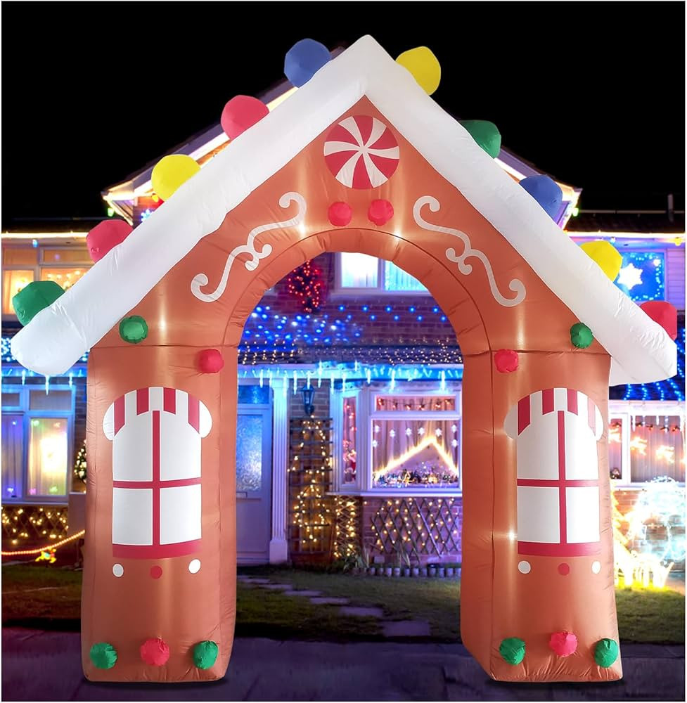 10FT Christmas Inflatables Gingerbread House Archway Outdoor Decorations, Giant Christmas Arch Bl... | Amazon (US)
