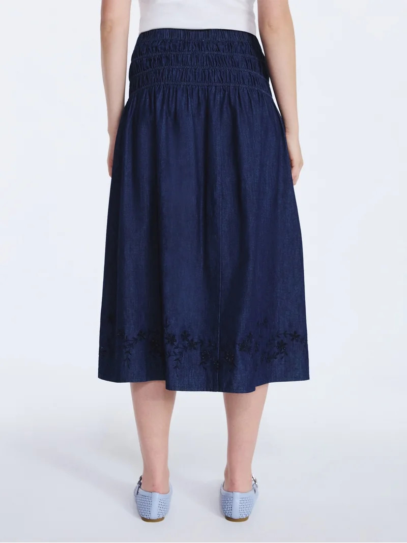 Free Assembly Women's and Women's Plus Embroidered Cotton Maxi Skirt with Smocked Waist, Sizes XS... | Walmart (US)