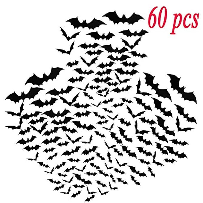 Ikooo 60 Pcs 3D Bats Stickers Halloween Wall Decoration Window Decor Scary Bats Party Supplies … | Amazon (US)