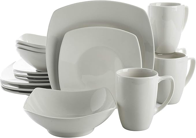 Gibson Home Zen Buffet Porcelain Dinnerware Set, Service for 4 (16pcs), White (Square) | Amazon (US)