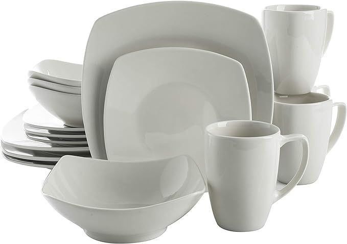 Gibson Home Zen Buffet Porcelain Dinnerware Set, Service for 4 (16pcs), White (Square) | Amazon (US)