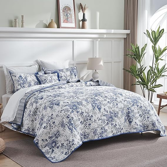 Wonderful 100% Cotton Floral Quilt Set Queen Size, Quilt Bedding Sets with Pillow Shams, 4 Pieces... | Amazon (US)