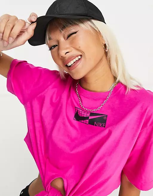 Nike Veneer tie-detail crop t-shirt in pink | ASOS (Global)