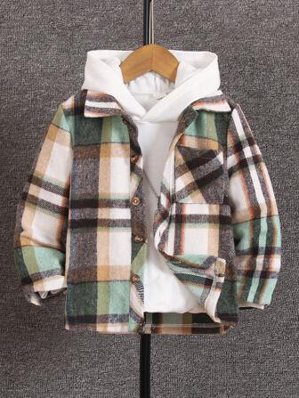 Young Boys Multi-Color Plaid Flannel Jacket, Suitable For Autumn, Collegiate Style. Comfortable W... | SHEIN