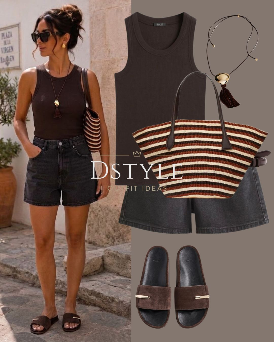 Beating the heat in washed denim and ribbed tanks 🤎 This striped woven tote is the ultimate summer accessory for beach days or running errands. 

#denimshorts #summercasual #weekendstyle #neutraloutfit

#LTKootd
