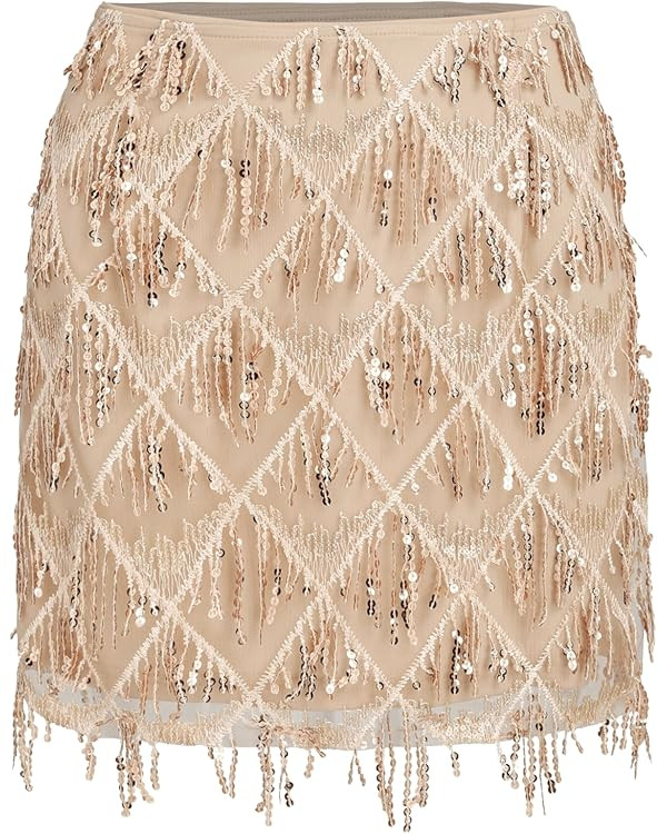 CIDER Sequins Tassel Mid Waist Mini Skirt | Amazon (US)