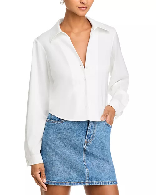 AQUA Crop Satin Button-Front Shirt - Exclusive   | Bloomingdale's Women | Bloomingdale's (US)