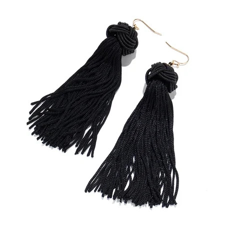Hand-Woven Tassel Earrings Long Black | Walmart (US)