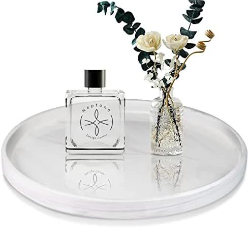 Round Marble Tray, Ceramic Vanity Tray for Bathroom Countertop, Decorative Vanity Tray for Perfum... | Amazon (US)