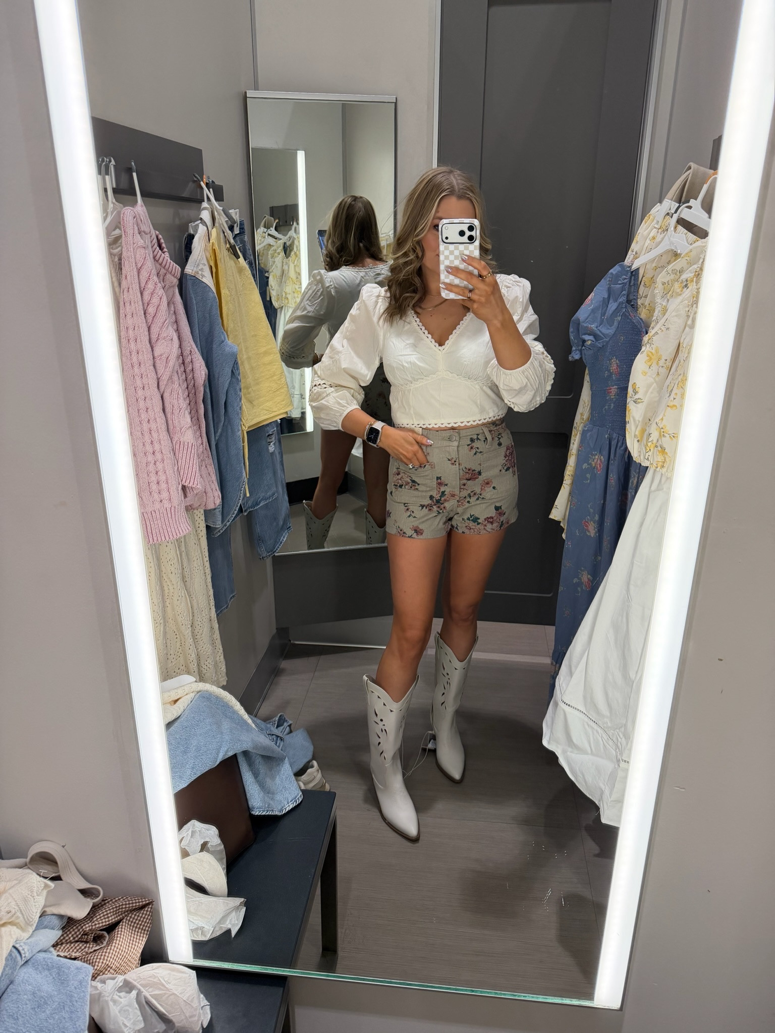 Floral shorts are so pretty with this long sleeve blouse perfect for spring. These boots are so affordable and comfortable live the design on them. Great for your next country concert! 

Mom approved shorts floral shorts springtime finds target wear white boots comfortable blouse white long sleeve tops target must haves mom life country concerts girls days everyday wear SavannahK 

#LTKmomlife #LTKSpringSale #LTKootd
