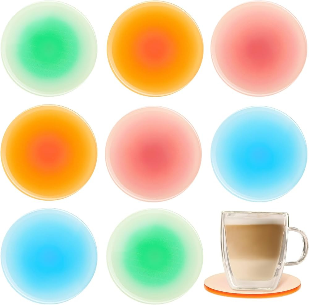 8 Pieces Colorful Acrylic Coaster 3.9 Inches Cute Coasters Round Heat Resistant Holder Anti Slip ... | Amazon (US)