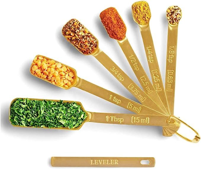 2lbDepot Gold Measuring Spoons Set of 7 Includes Bonus Leveler, for Baking/Cooking, Premium Kitch... | Amazon (US)