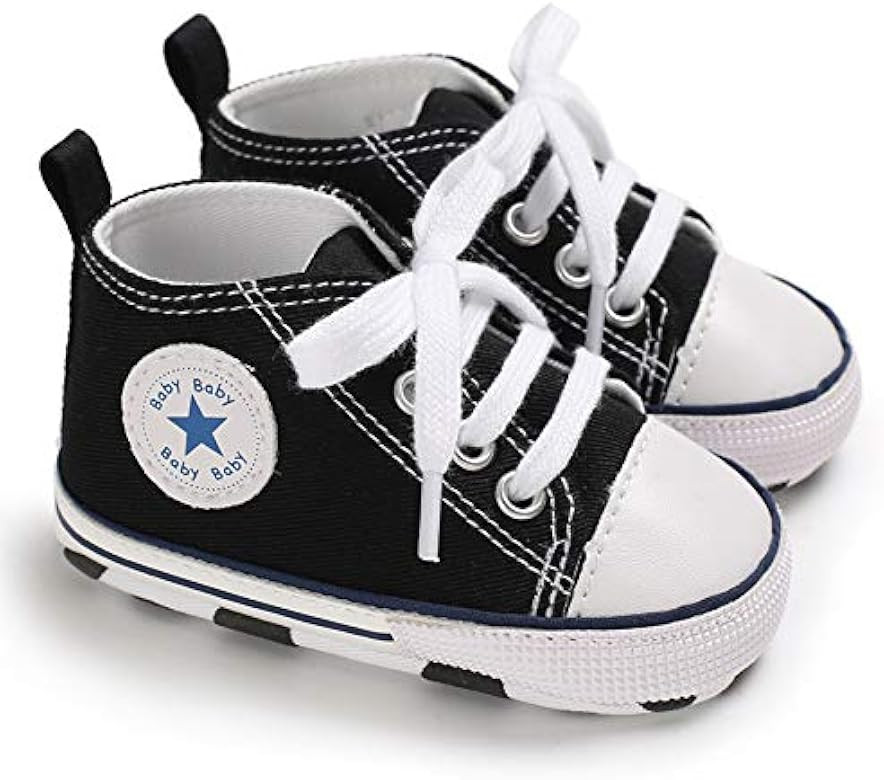 Baby Boys Girls Star High Top Sneaker Soft Anti-Slip Sole Newborn Infant First Walkers Canvas Den... | Amazon (US)