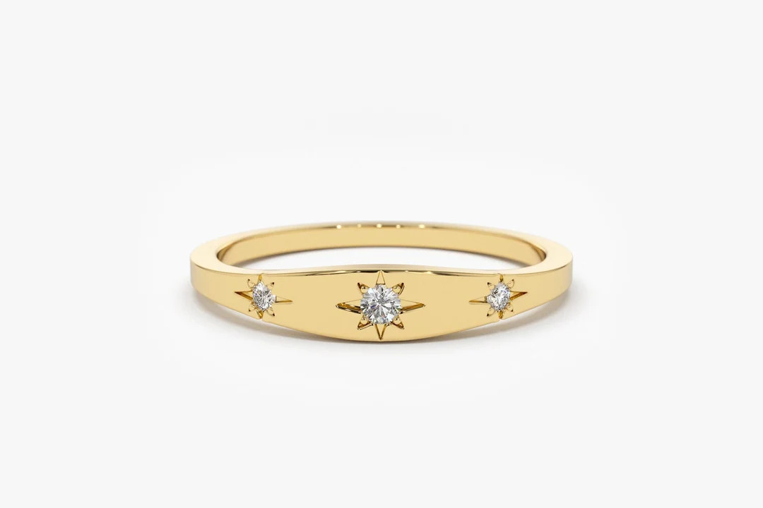Star Setting Diamond Stacking Ring / 14k Gold Dainty Delicate Minimal Diamond Ring / Avail in 14k... | Etsy (US)