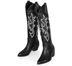 Ouepiano Cowboy Boots for Women, Cowgirl Boots with Sparkly Rhinestone, Almond Toe Low Heel Pull ... | Amazon (US)