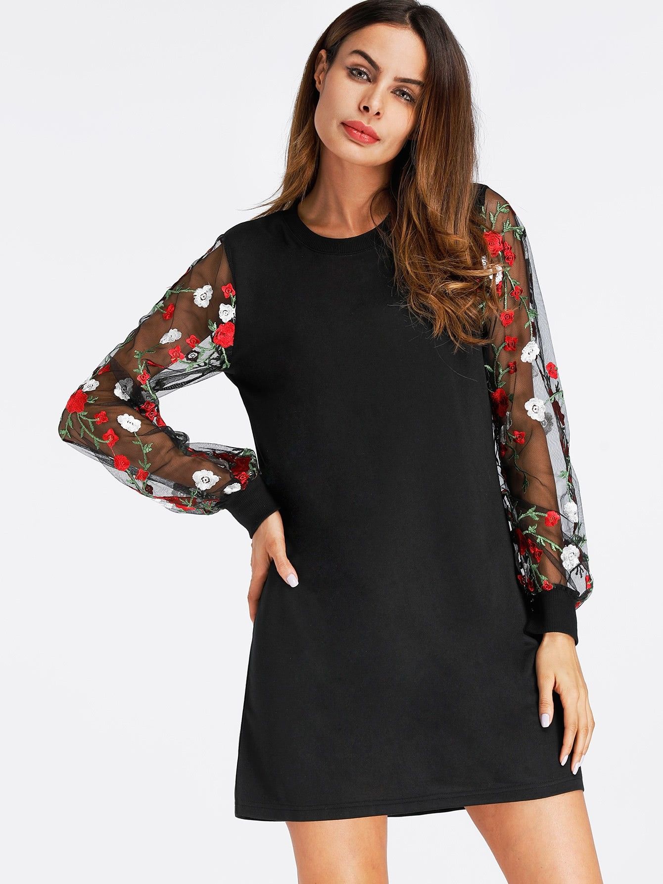 Floral Embroidered Lace Panel Dress | SHEIN