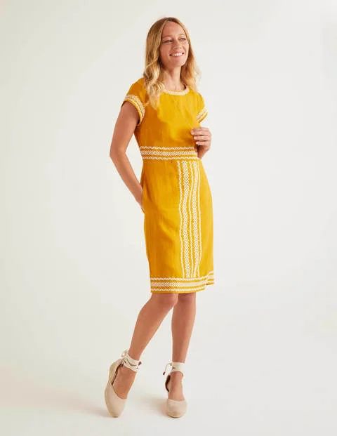Laura Linen Embroidered Dress Tuscan Sun Women Boden | Boden (US)