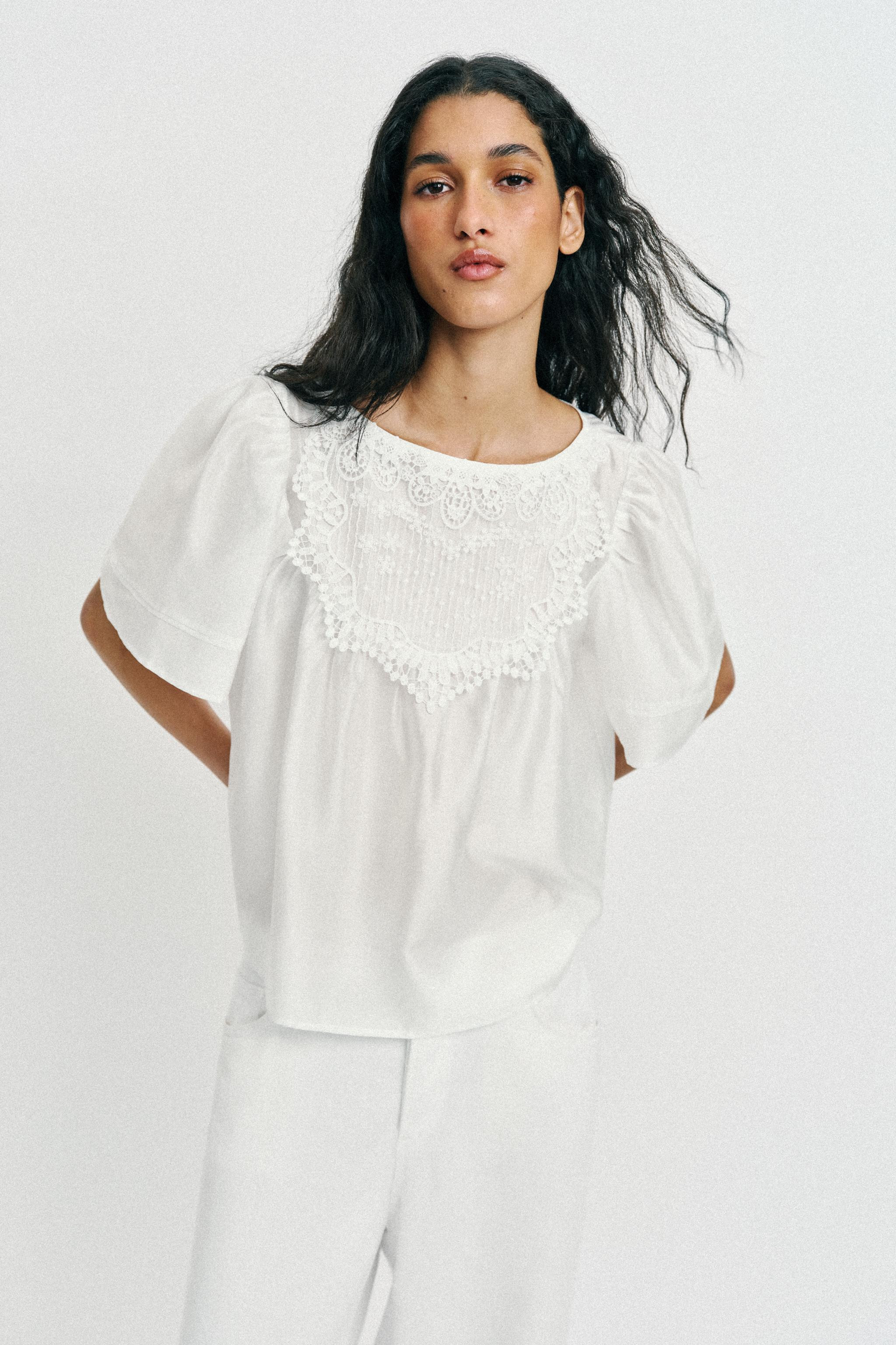 EMBROIDERED SHORT SLEEVE BLOUSE | Zara UK