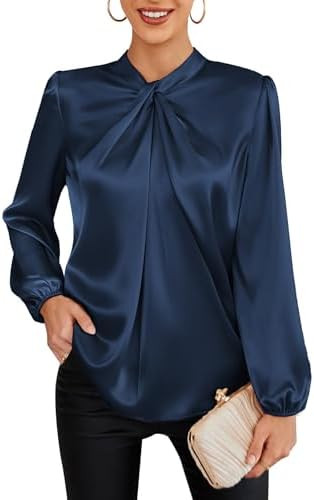 GRACE KARIN Women's Long Sleeve Satin Blouse,Mock Neck Work Silk Shirts,Dressy Tops for Business ... | Amazon (US)