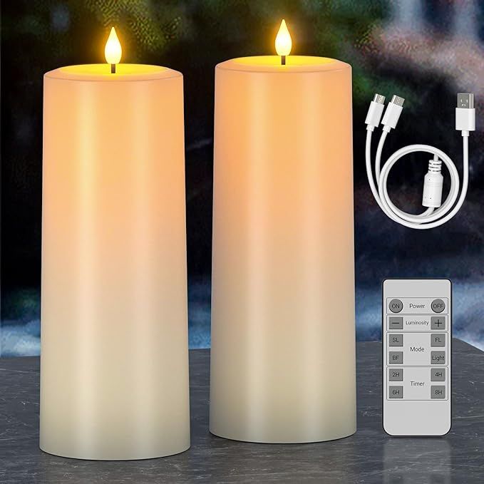 PChero 10" x 4" Large Rechargeable Flameless Candles with Remote Timer, Solar Powered LED Pillar ... | Amazon (US)