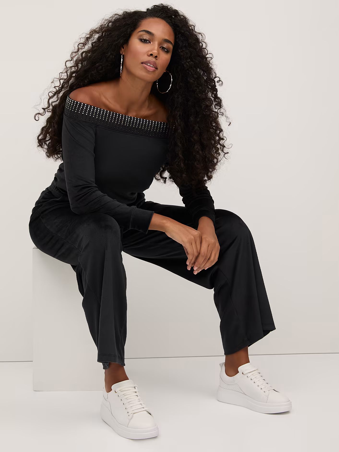Velour Off-The-Shoulder Jumpsuit - Dreamy Velour Collection - New York & Company | New York & Company