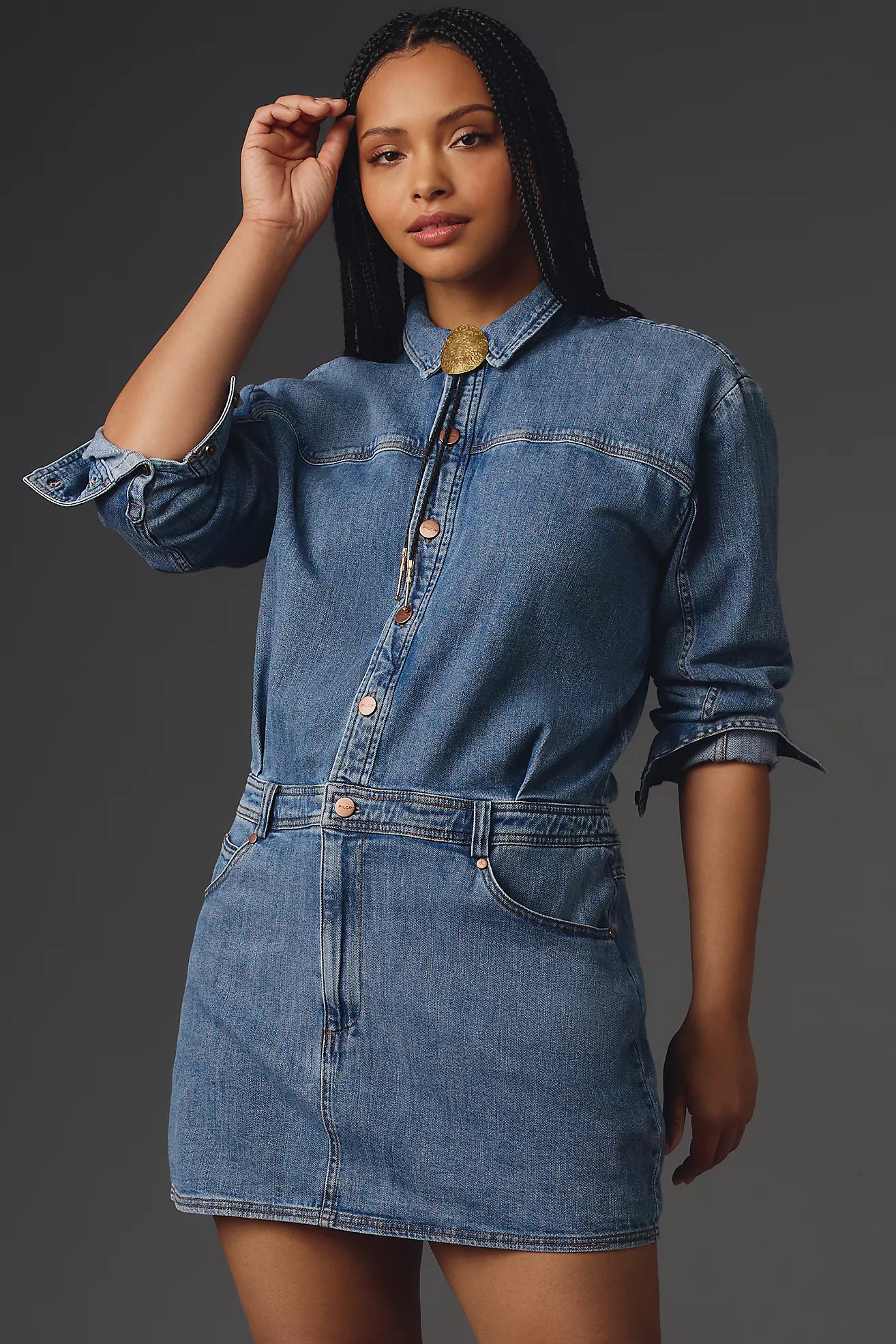 Pilcro Long-Sleeve Denim Micro Mini Shirt Dress | Anthropologie (US)