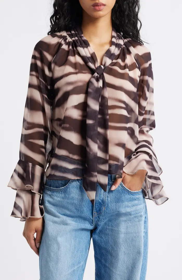 Zebra Print Tie Neck Chiffon Top | Nordstrom