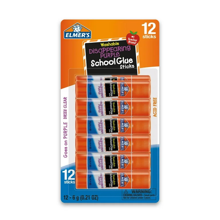 Elmer's Disappearing Purple Washable School Glue Sticks, 6 Gram, 12 Count | Walmart (US)