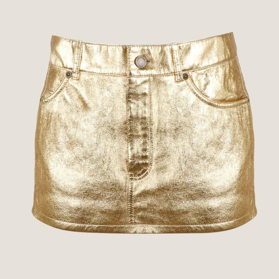 Handmade Metallic Gold Leather Mini Skirt - A-Line | Etsy (US)
