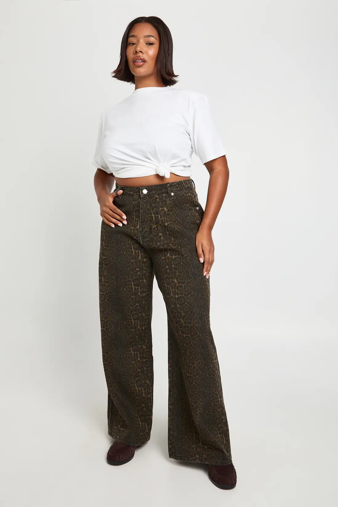 Leopard Plus  Leopard High Waist Wide Leg Jean | Boohoo USA | boohoo (US & Canada)
