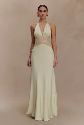 Dinah Lace And Satin Maxi Dress - Lemon I MESHKI I Size L | MESHKI US